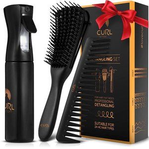 3pcs Detangling Comb and Brush Set for Curly Hair - Spray Bottle Continuous Mist